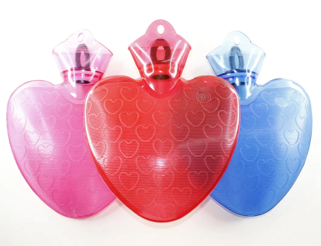 Wholesale New Design Stylish Useful Unfading Leakproof Hand Warmer Long Heart Shape PVC Hot Water Bottle Bag with Cover